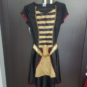Teen Egyptian Queen Black and Gold Striped Dress Red Accents - Size 13-16 NWT